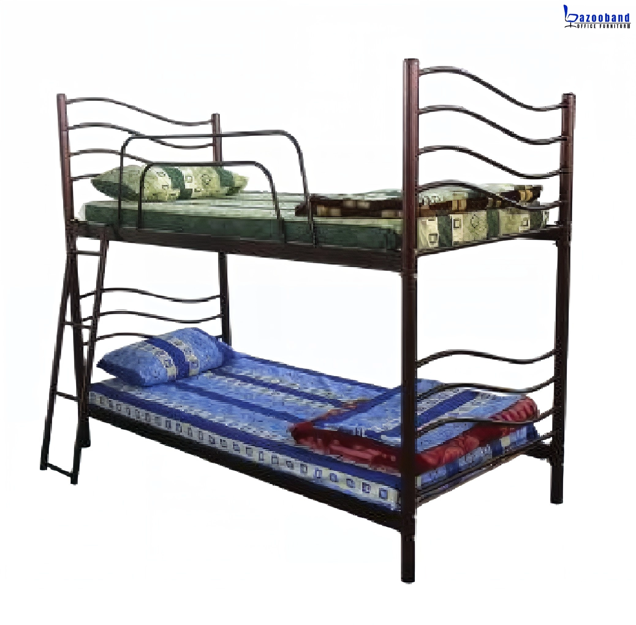 تخت خوابگاهی دو طبقه فلزی با حفاظ و نردبان