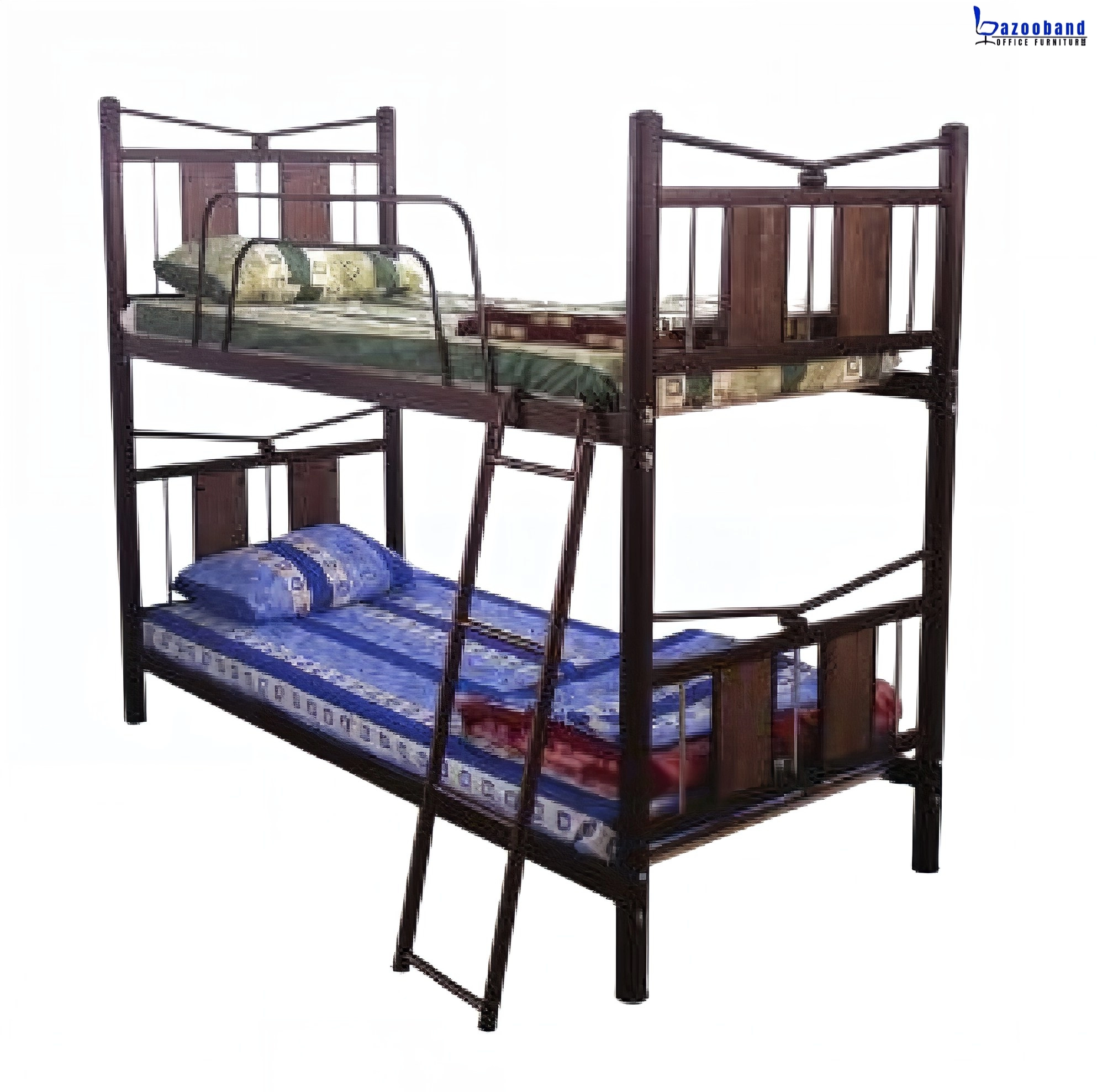 تخت خوابگاهی دو طبقه فلزی با حفاظ و نردبان