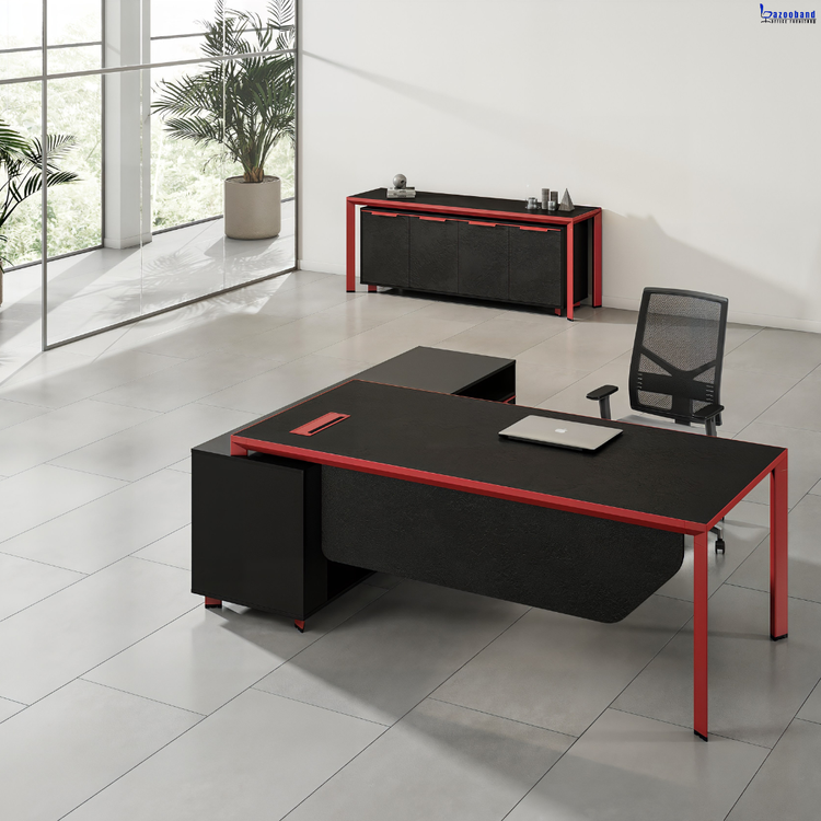 میز مدیریت ام دی اف با فریم آلومینیومی و پایه فلزی کد 129