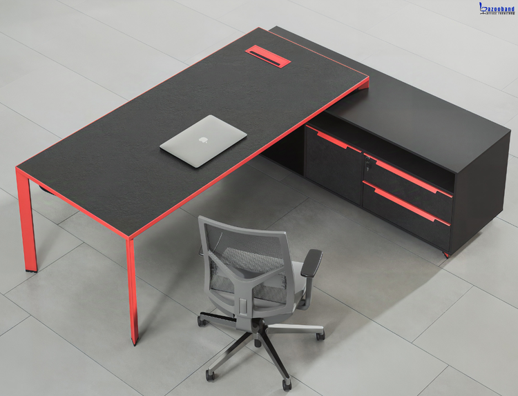 میز مدیریت ام دی اف با فریم آلومینیومی و پایه فلزی کد 129