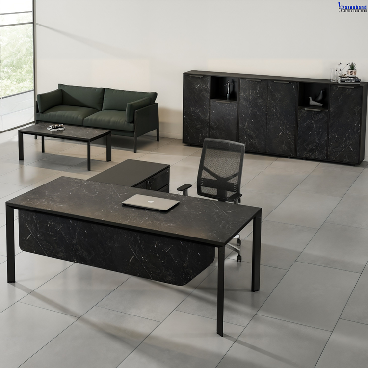 میز مدیریت ترکیب ام دی اف با فریم آلومینیومی و پایه فلزی کد 128