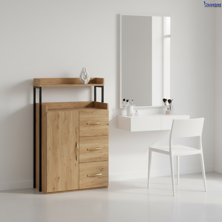 ترولی کنار آینه آرایشگاهی چوبی فلزی کد 2061