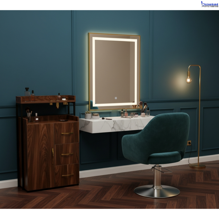 ترولی کنار آینه آرایشگاهی چوبی فلزی کد 2061