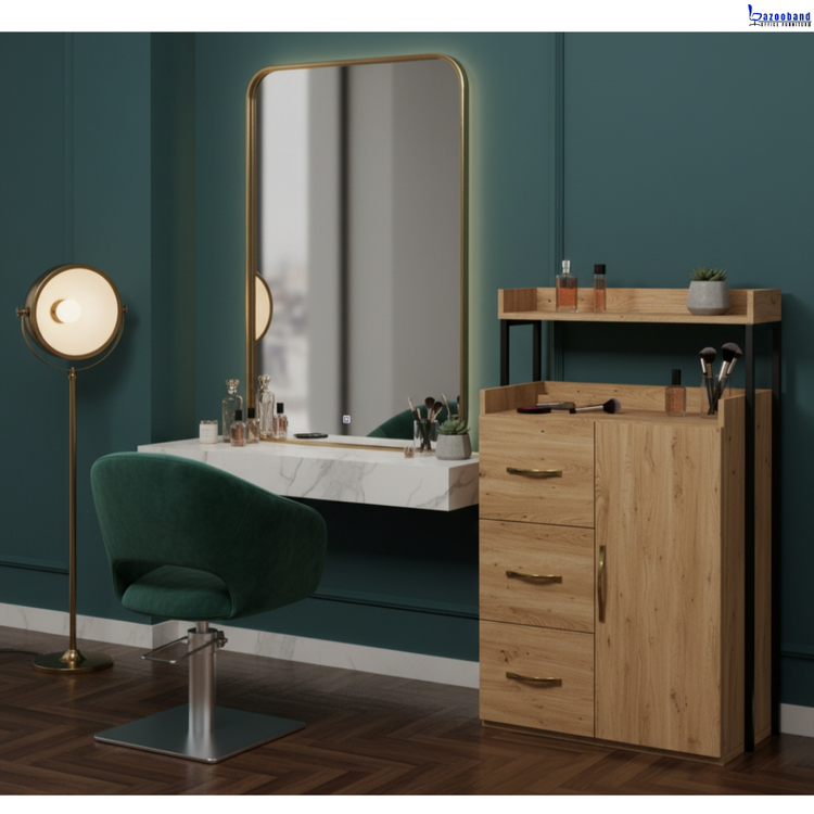ترولی کنار آینه آرایشگاهی چوبی فلزی کد 2061