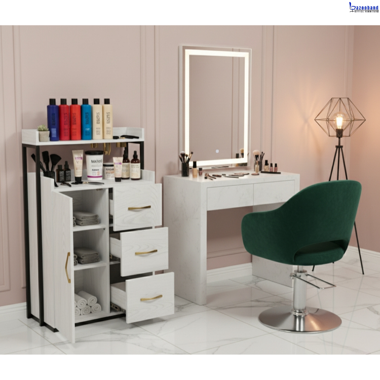 ترولی کنار آینه آرایشگاهی چوبی فلزی کد 2061