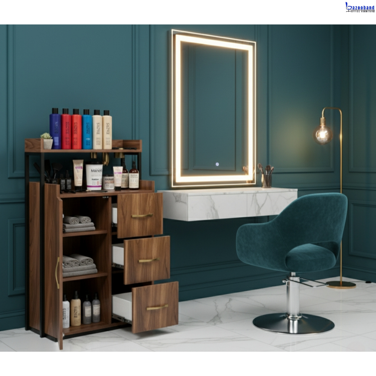 ترولی کنار آینه آرایشگاهی چوبی فلزی کد 2061
