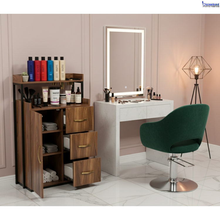 ترولی کنار آینه آرایشگاهی چوبی فلزی کد 2061