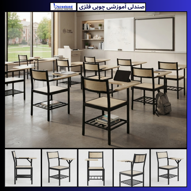 صندلی آموزشی دسته دار ترکیب چوب و فلز